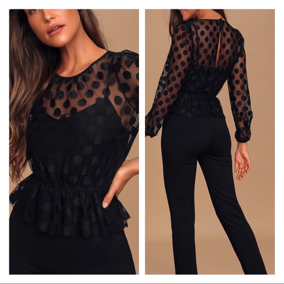 ALI & JAY Pants - Ali & Jay Black Polka Dot Long Sleeve Jumpsuit